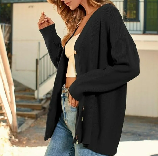 SOMER Women's Cardigan Open Front Oversized Button Lightweight Trendy Sweaters V Neck Loose Cardigans Knit Outwear for Spring Fall Winter