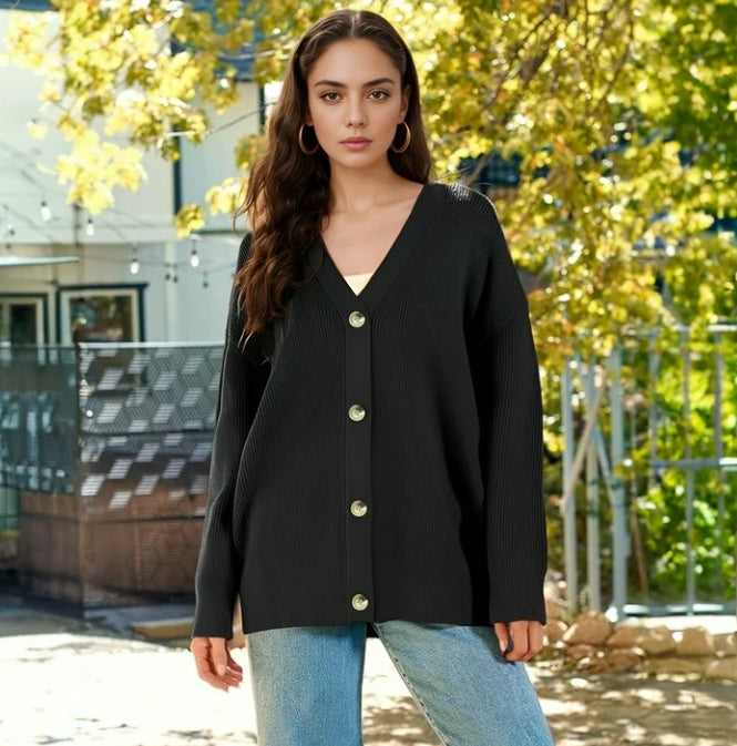 SOMER Women's Cardigan Open Front Oversized Button Lightweight Trendy Sweaters V Neck Loose Cardigans Knit Outwear for Spring Fall Winter