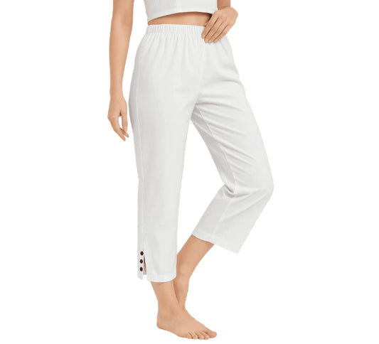 SOMER Capri Pants for Women Casual Cropped Linen Pants Women with Side Slits, Apricot, Loose Comfortable Lounge Pants with Decorative Buttons