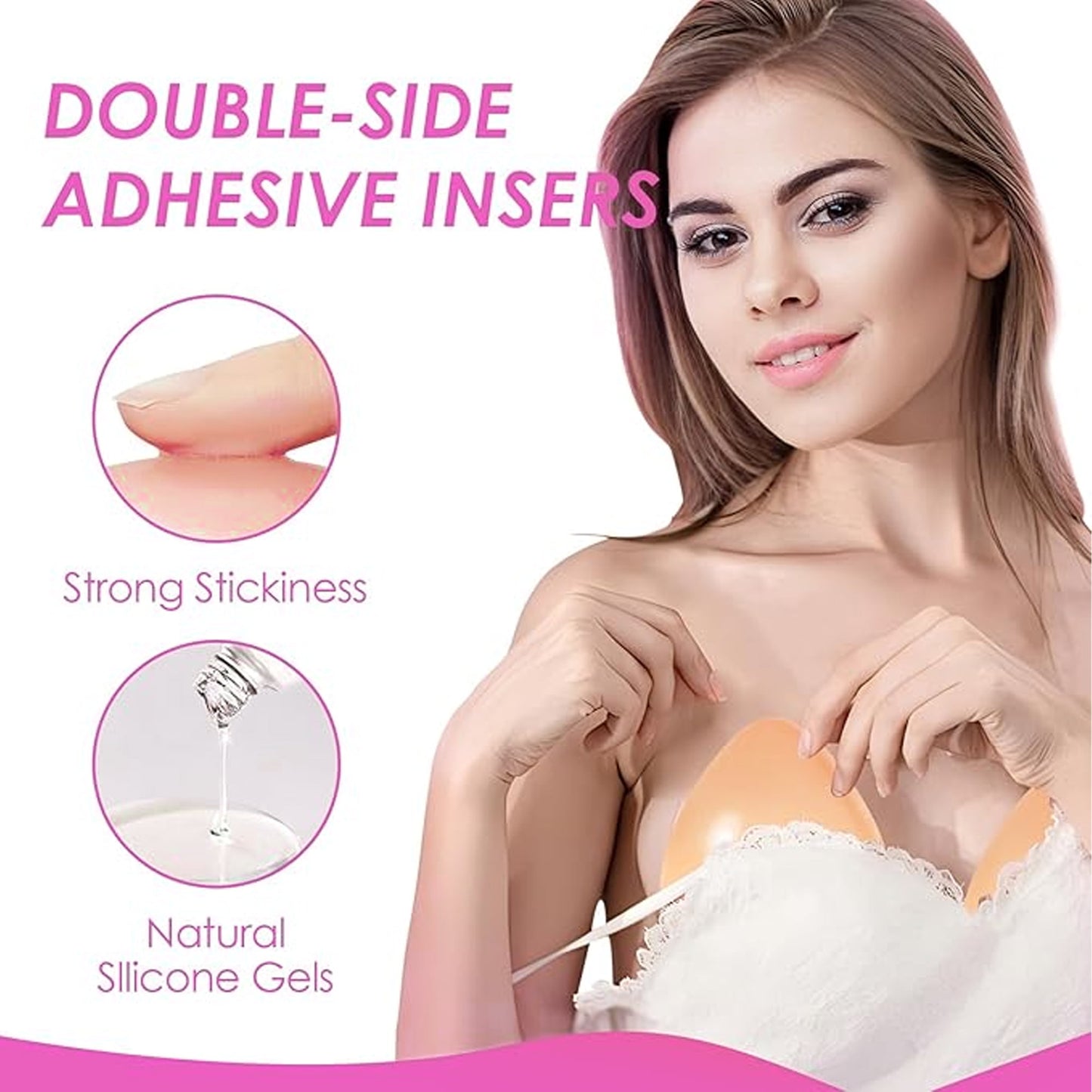 SOMER 2 Pairs Snowy Sticky Bra Inserts Push Up Ultra Boob Inserts Double-Sided Adhesive Pads Bra Beige
