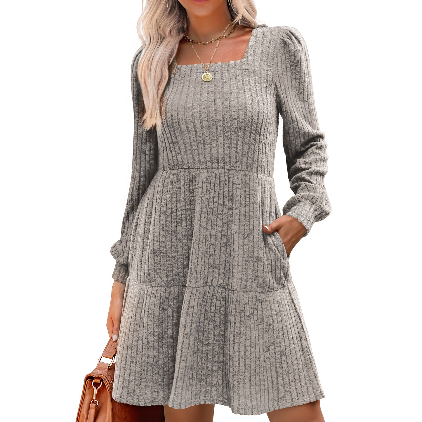 SOMER Womens Dresses Sweater Dress Long Sleeve Dress for Women Square Neck Knit Babydoll Dress with Pockets Winter Fall 2025