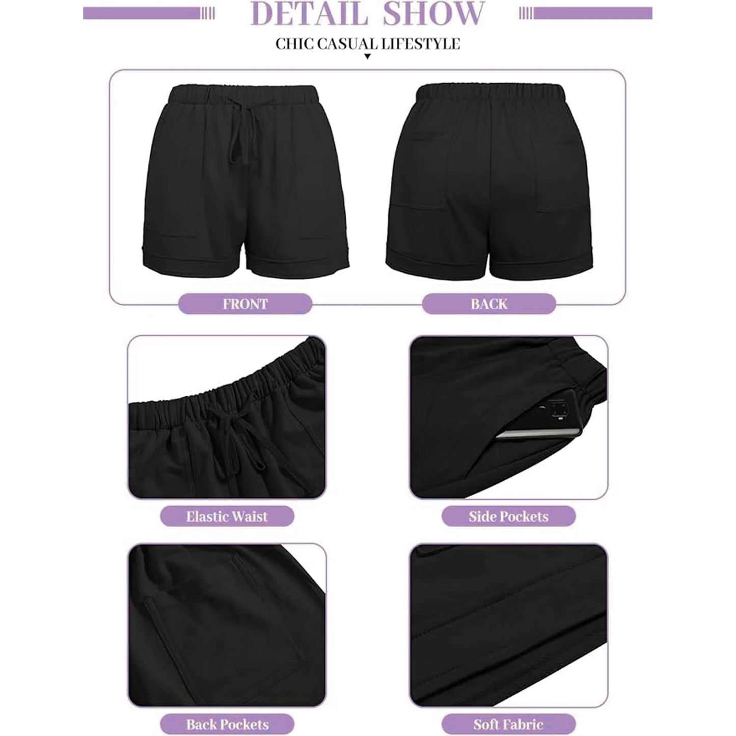 Womens Casual Shorts Comfy Elastic Waist Drawstring Shorts Pants with Pockets