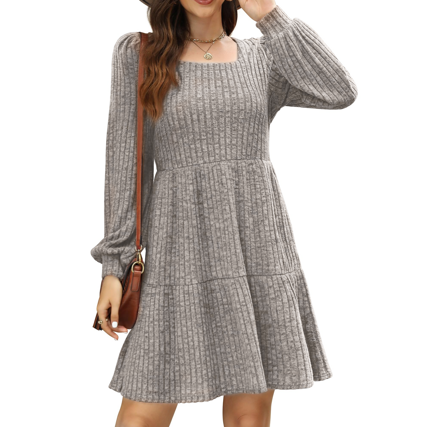 SOMER Womens Dresses Sweater Dress Long Sleeve Dress for Women Square Neck Knit Babydoll Dress with Pockets Winter Fall 2025