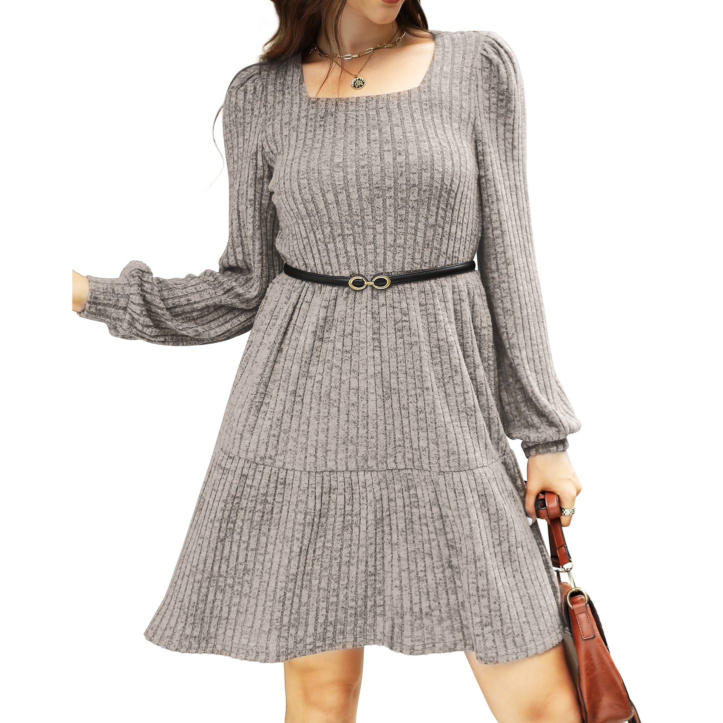 SOMER Womens Dresses Sweater Dress Long Sleeve Dress for Women Square Neck Knit Babydoll Dress with Pockets Winter Fall 2025