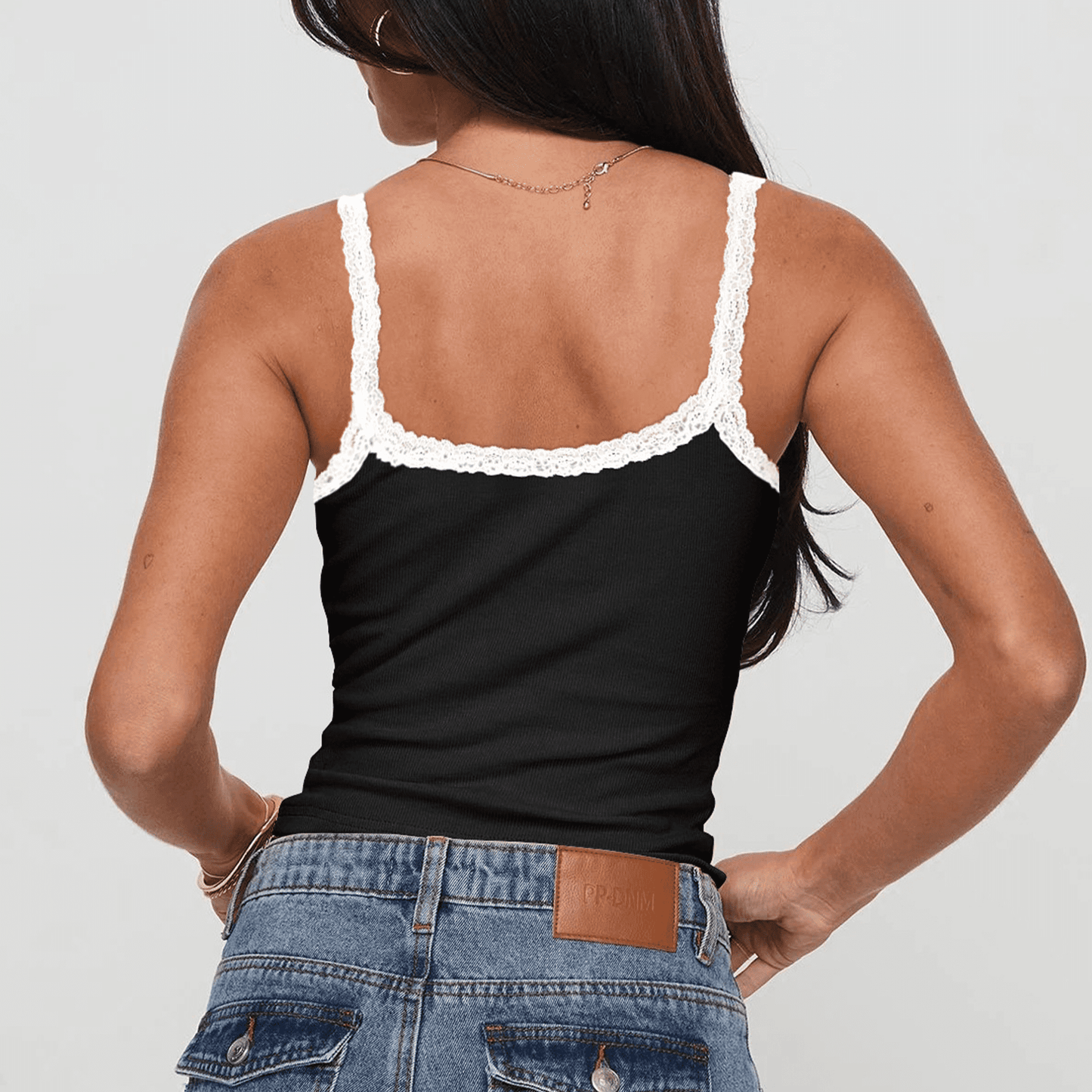 SOMER Women's Tank Top Lace Trim Ribbed 2025 Summer Square Neck Sleeveless Cropped Camisole, Stretchy Slim Fit Basic Cami for Casual Club Party Layering