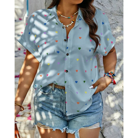 SOMER Plus Size Tops For Women Short Sleeve Women's Tops Button Down Plus Size T Shirts Blouse L