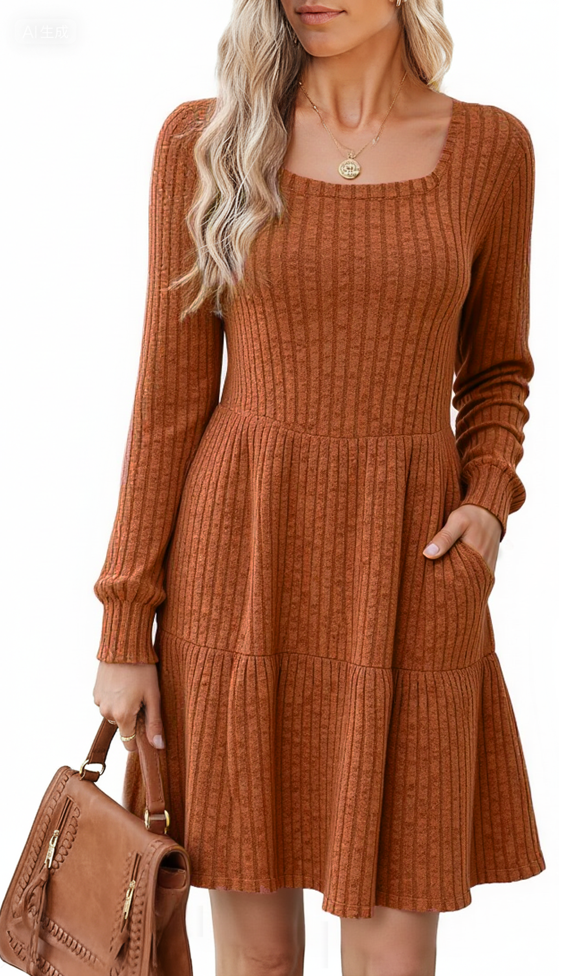SOMER Womens Dresses Sweater Dress Long Sleeve Dress for Women Square Neck Knit Babydoll Dress with Pockets Winter Fall 2025