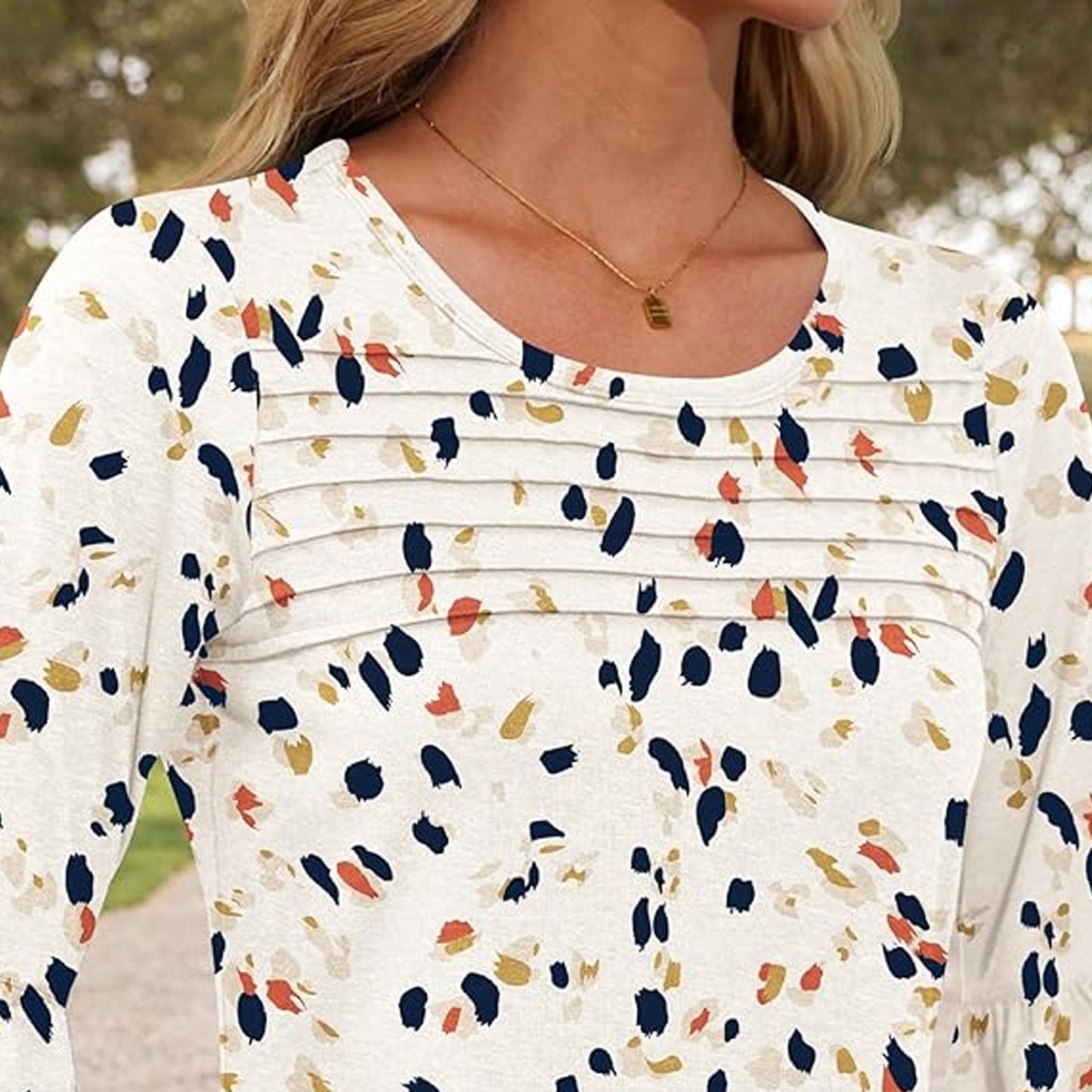 SOMER Women Blouses Casual Floral Print Pleated Crew Neck Tunic Tops with 3/4 Sleeves,2025