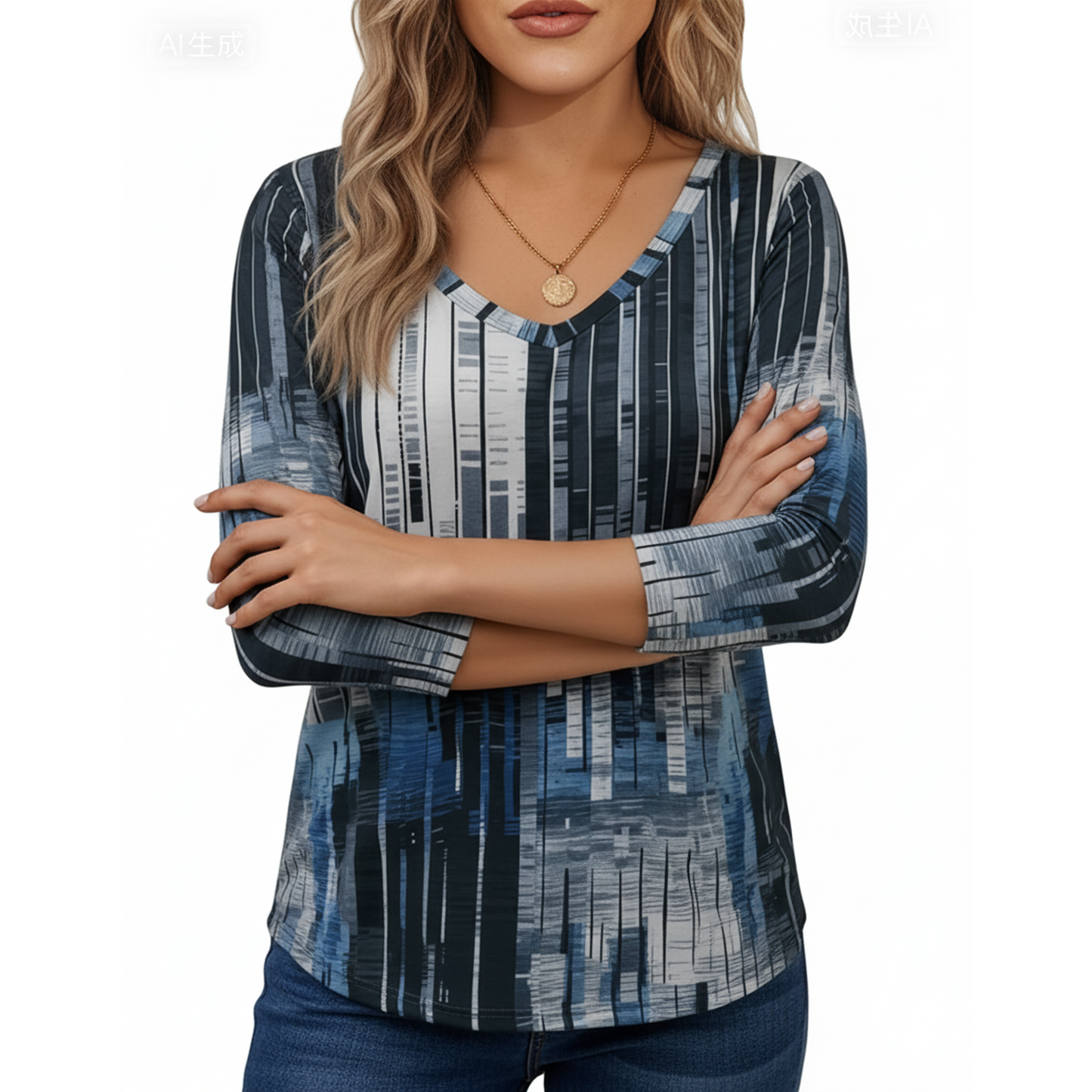 SOMER Womens Tops 3/4 Sleeve V Neck Blouses Casual Shirts Loose Fit Tunic Tops for Going Out, 2025 Fall