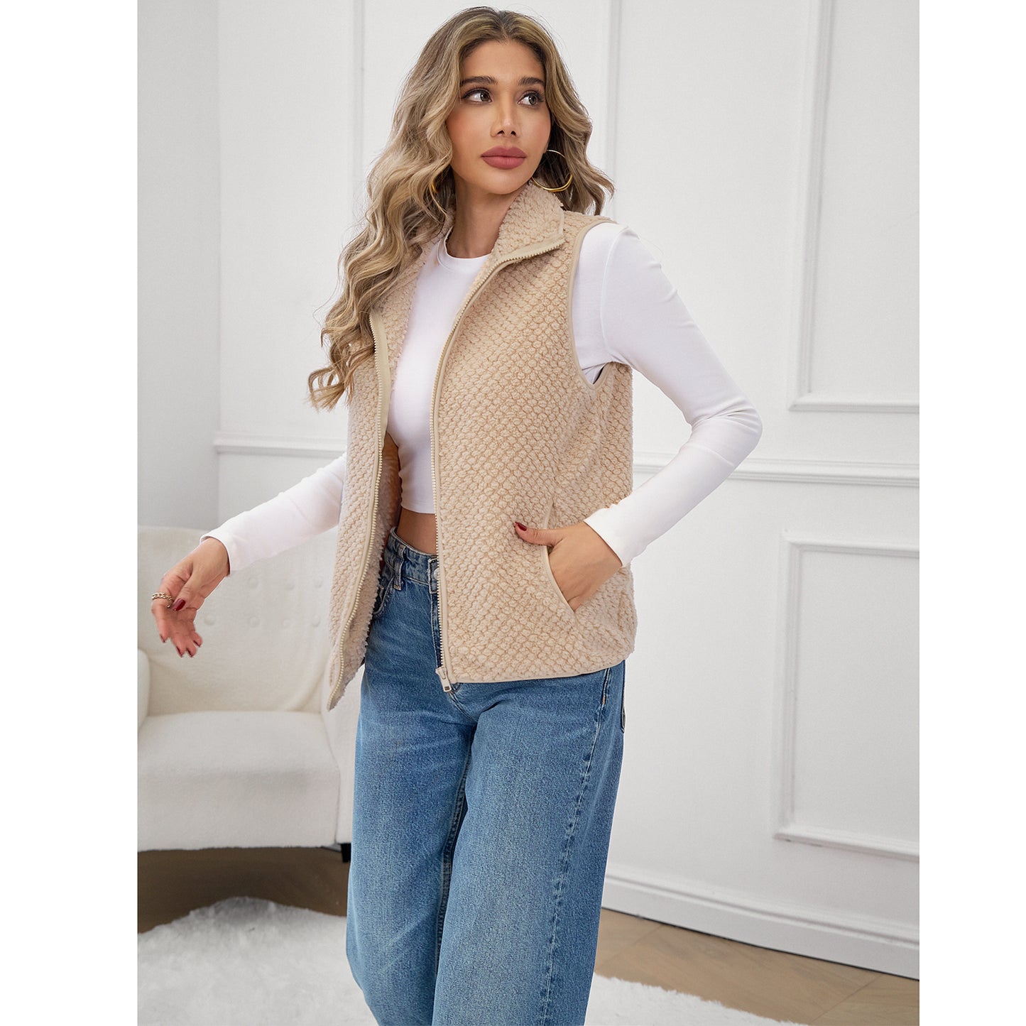 SOMER Vest for Women Sherpa Fleece Trendy Warm Sleeveless Vests Jacket Lightweight Zip Coats with Pockets Fall Outerwear