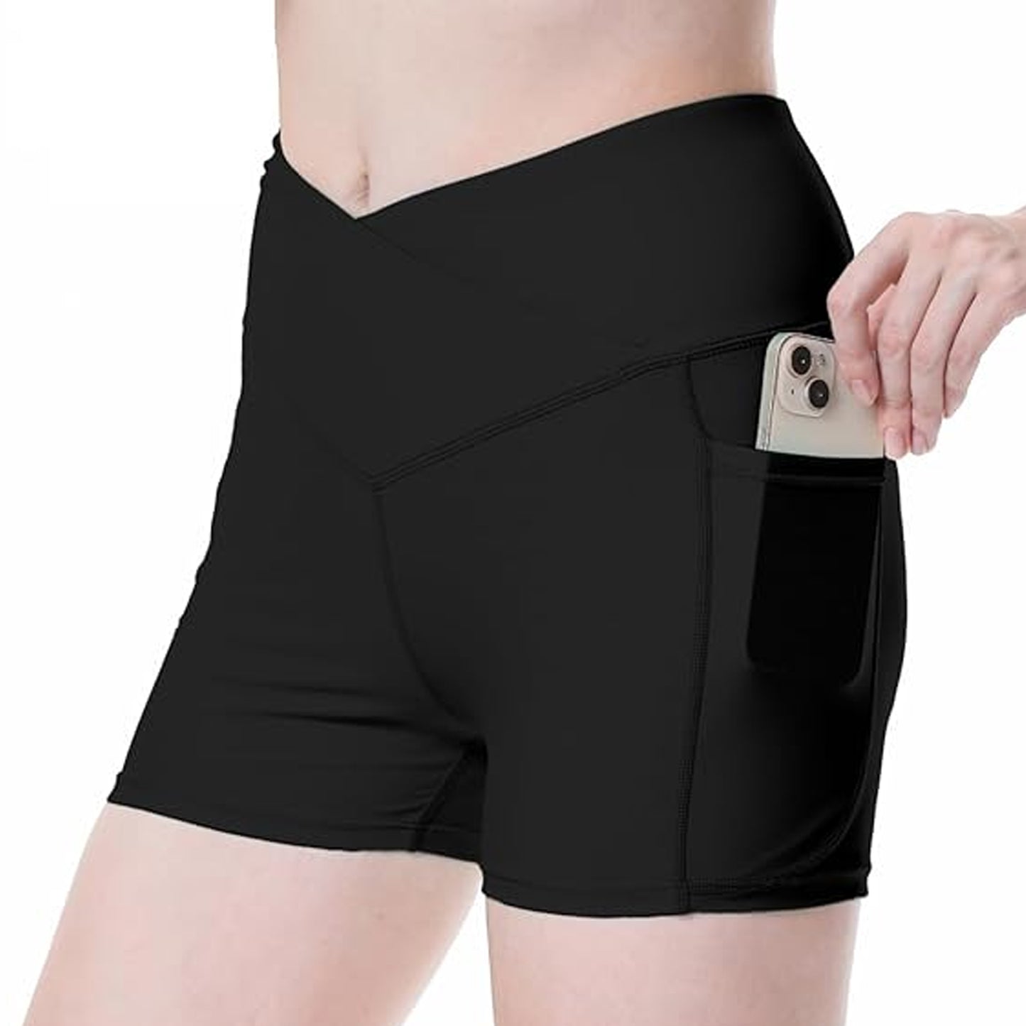 SOMER Women's Workout Shorts Slim Fit Crossover for Gym Yoga Biker Shorts with Tummy Control