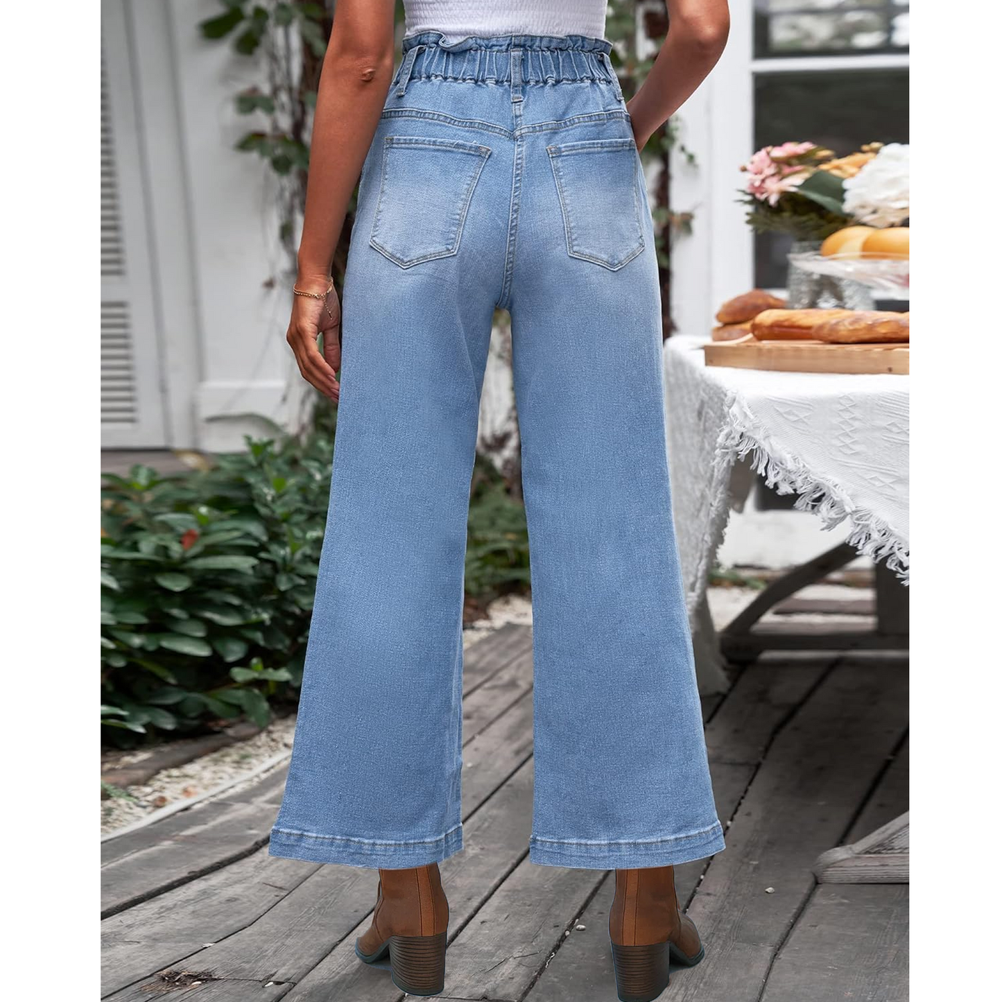 SOMER Wide Leg Jeans for Women Stretch High Wasited Elastic Waist Bell Bottom Baggy Pants