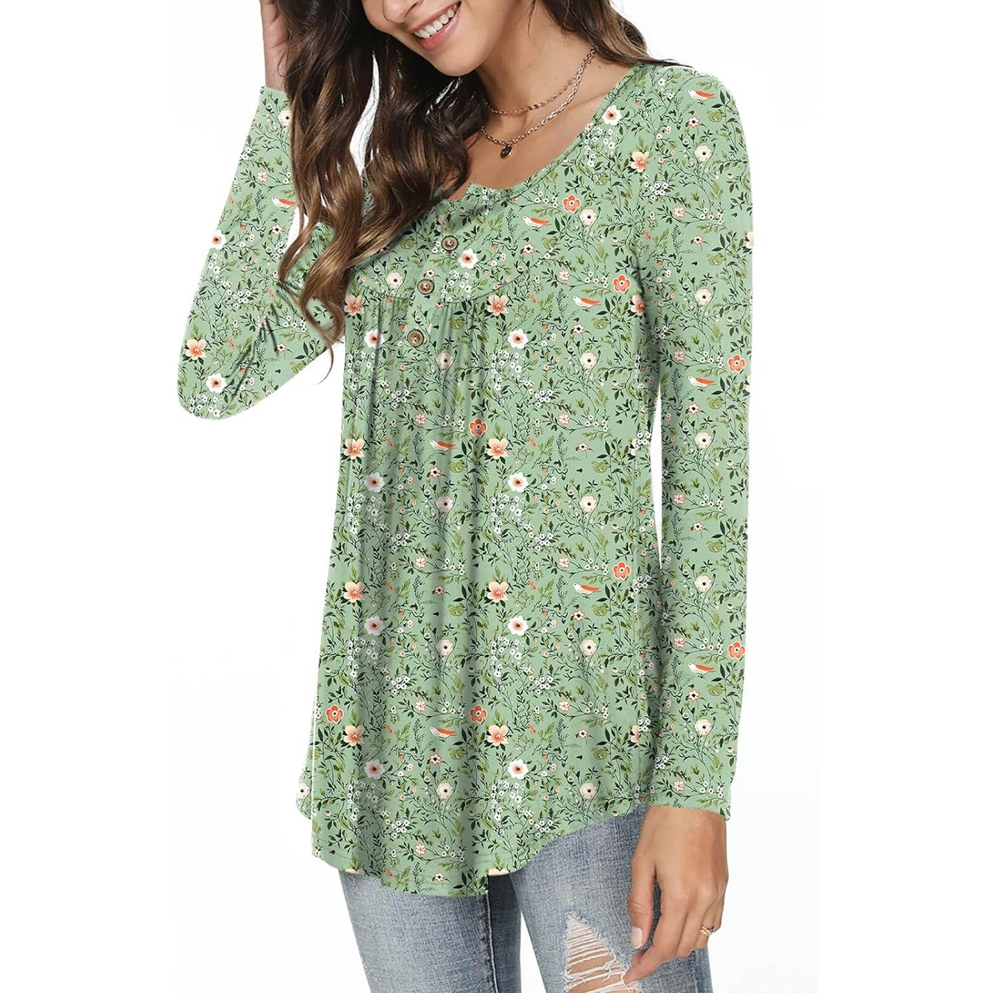 SOMER Boho Tops For Women Long Sleeve Shirts Dressy Casual Blouses With Printed Pleated Button Tunic Tops for Going Out, 2025 Fall Trendy