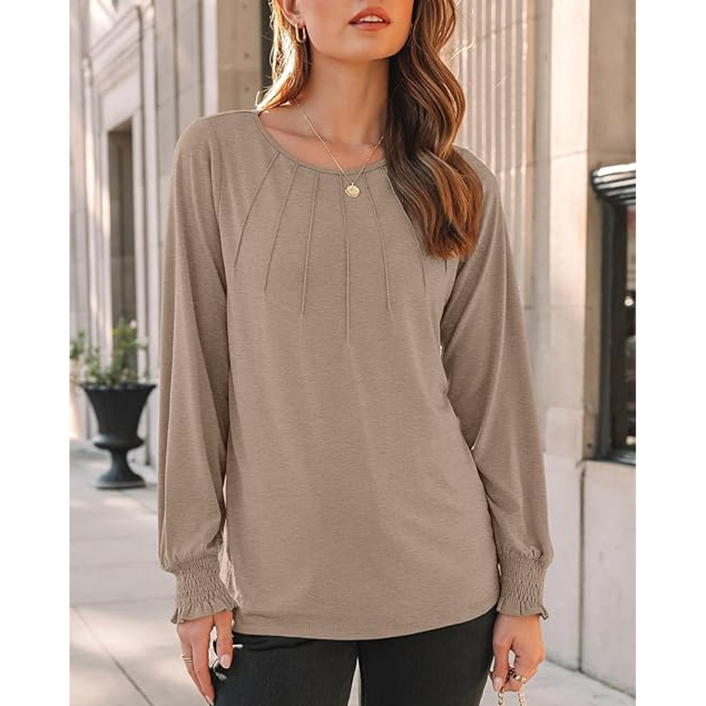 SOMER Womens Tops Fall Long Sleeve Shirts Business Dressy Casual Blouses for Women Pleated Trendy Tops 2025