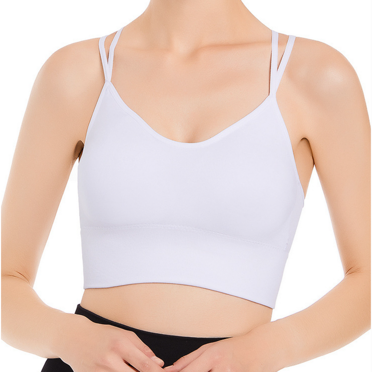 SOMER Sports Bras for Women 2 Pieces Padded Workout Wireless Padded Yoga Bra Tank Top Sexy Crisscross Back High Impact Longline Workout Bra Black+White