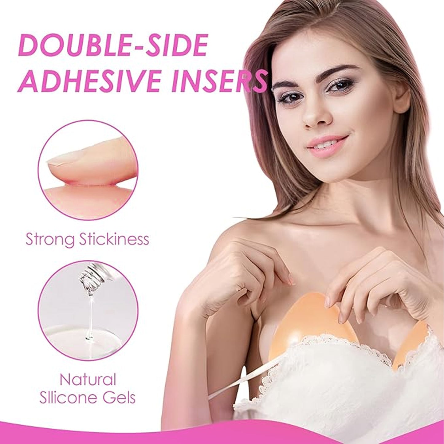 SOMER 2 Pairs Strapless Bra Invisible Lifting Bra Pads, Double-Sided Adhesive Push Up Sticky Bra Reusable for Dresses Bikinis (Skin Color)