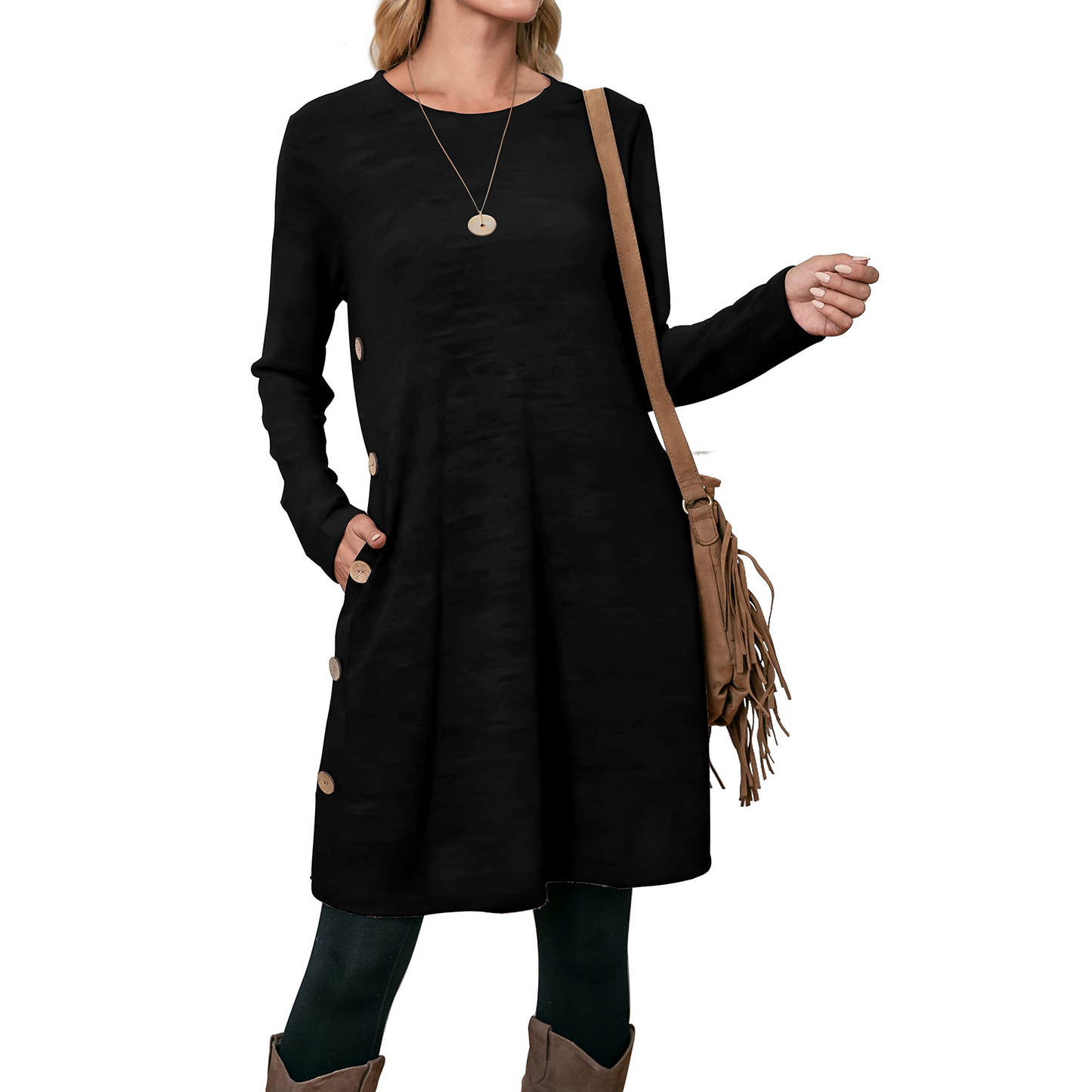 SOMER Womens Dresses Sweater Dress Long Sleeve Dress for Women Round Neck Button Side Causal with Pockets Winter Fall 2025