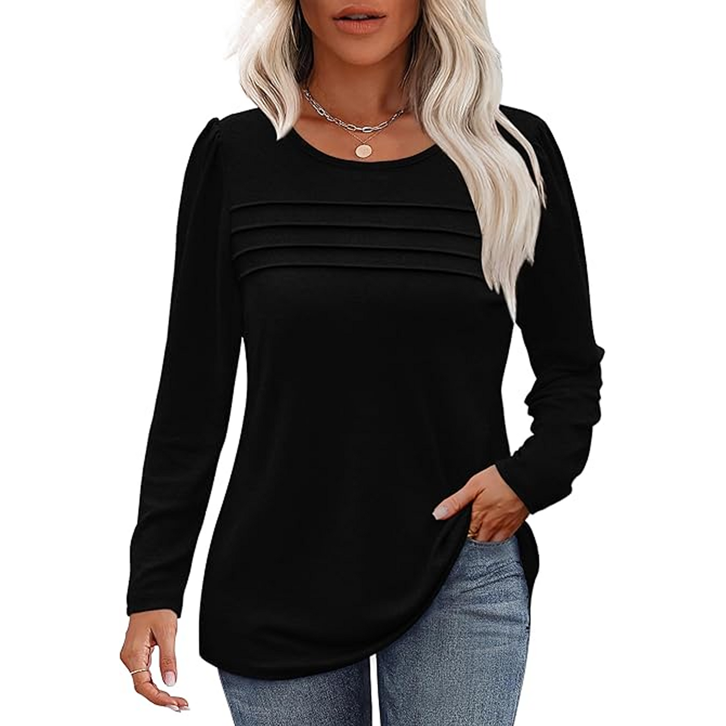 SOMER Long Sleeve Shirts for Women Fall Clothes womens tops Blouses for Women Dressy Casual Tunic Loose Fit Trendy Black