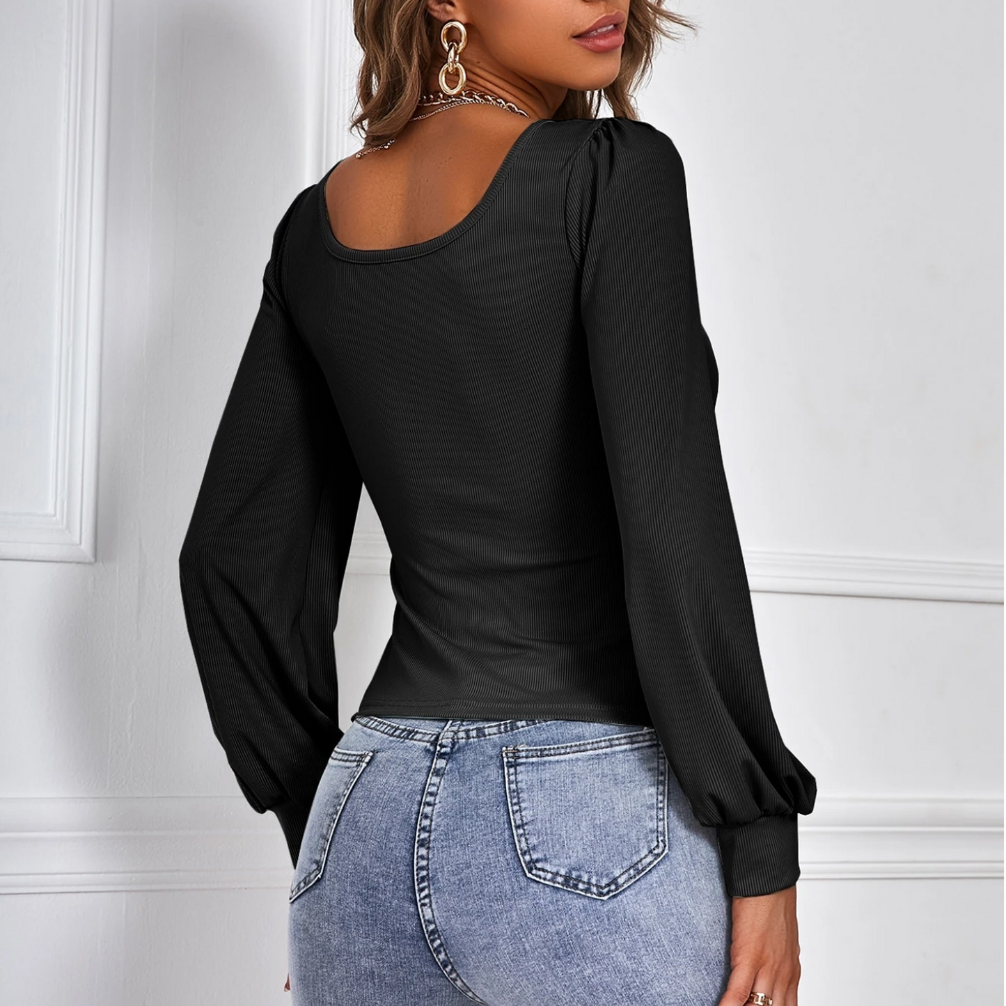 SOMER Womens Tops Long Sleeve Shirt Sexy Square Neck Puff Sleeves Blouse for Going Out,2025 Fall Trendy