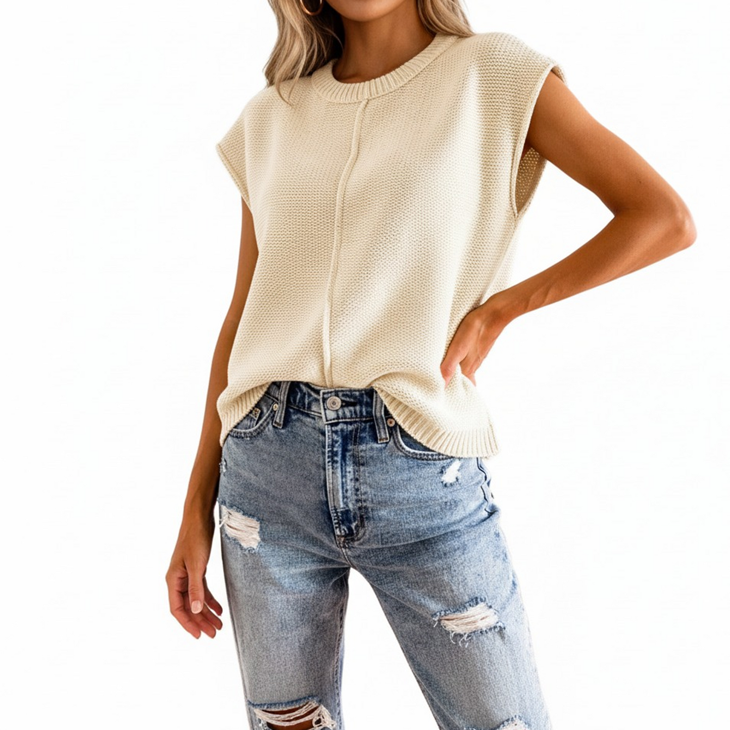 SOMER Sweater Vest Women Sleeveless Sweater Tops for Women Lightweight Casual Crew Neck Loose Fit Knit Apricot 2025