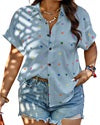 SOMER Plus Size Button Down Shirts for Women Blouses Short Sleeve V Neck Cute Heart Print Shirts Casual Summer Vacation Tops Loose Fit