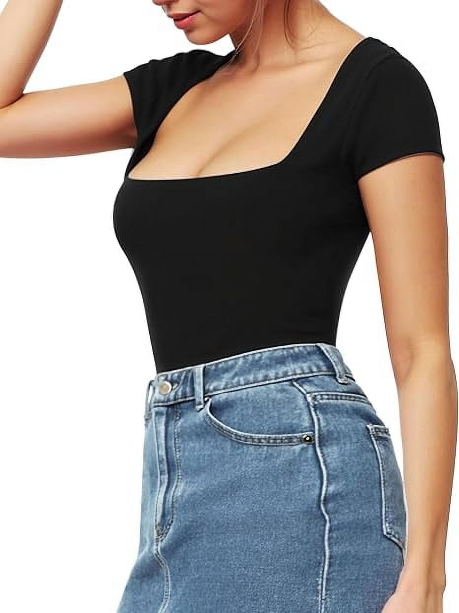 SOMER Body Suit Tummy Control Bodysuit Short Sleeve Tops Black Bodysuits for Women Clothing