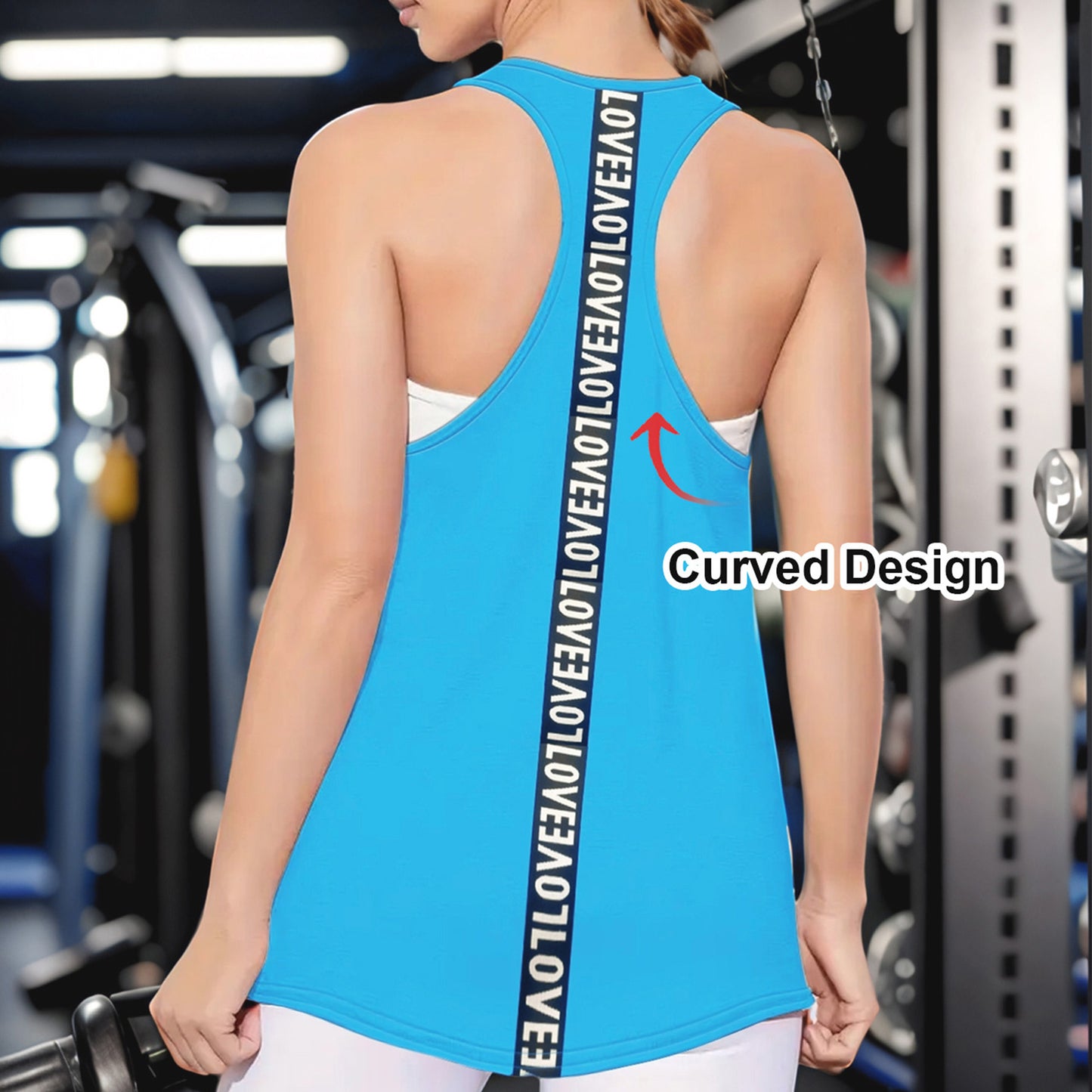 SOMER Women's Racerback Workout Tank Top Quick Dry Sleeveless Yoga Gym Shirt with Stylish "LOVE" Strap, Curved Hem, Lightweight Athletic Tee for Spring Summer, Blue