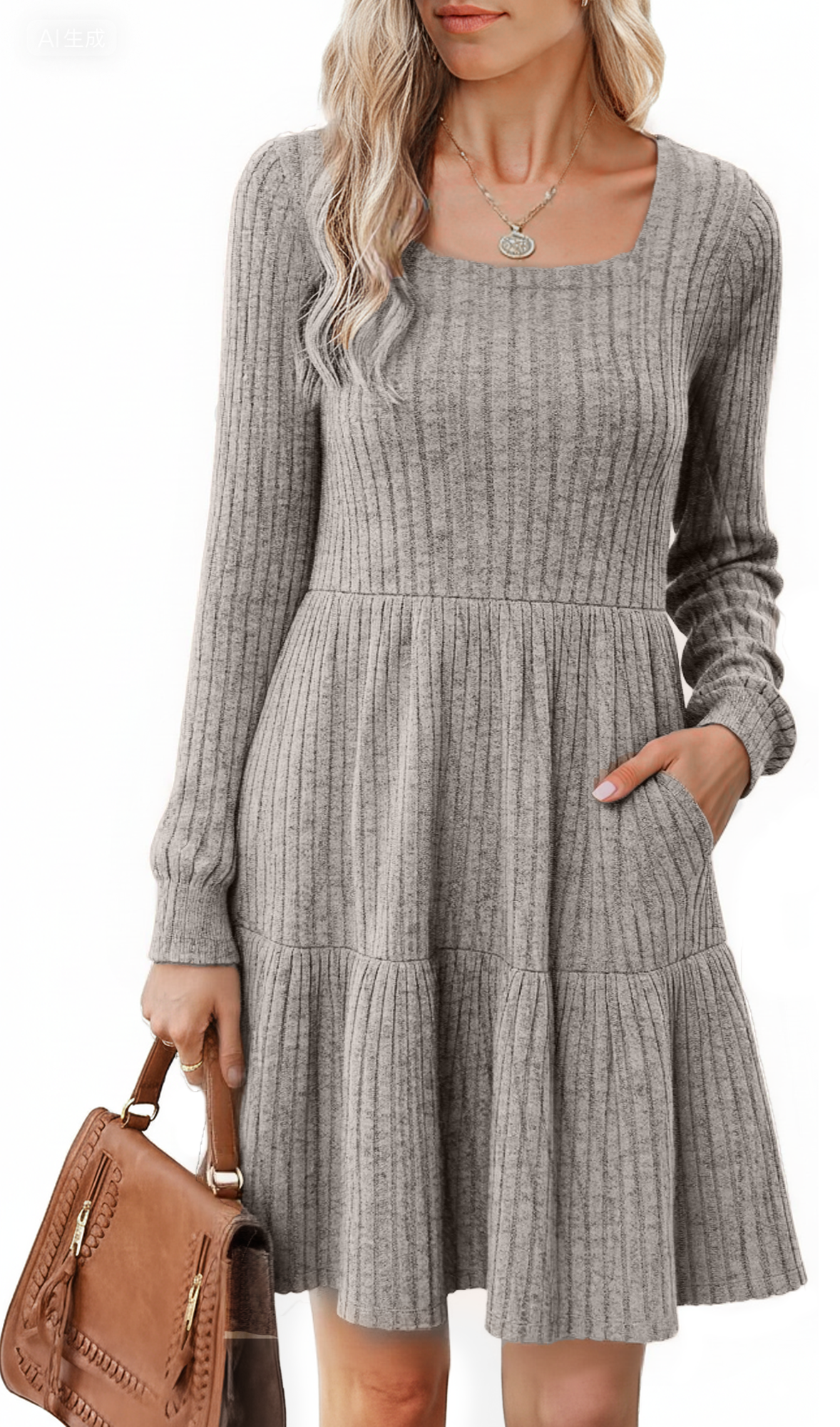 SOMER Womens Dresses Sweater Dress Long Sleeve Dress for Women Square Neck Knit Babydoll Dress with Pockets Winter Fall 2025