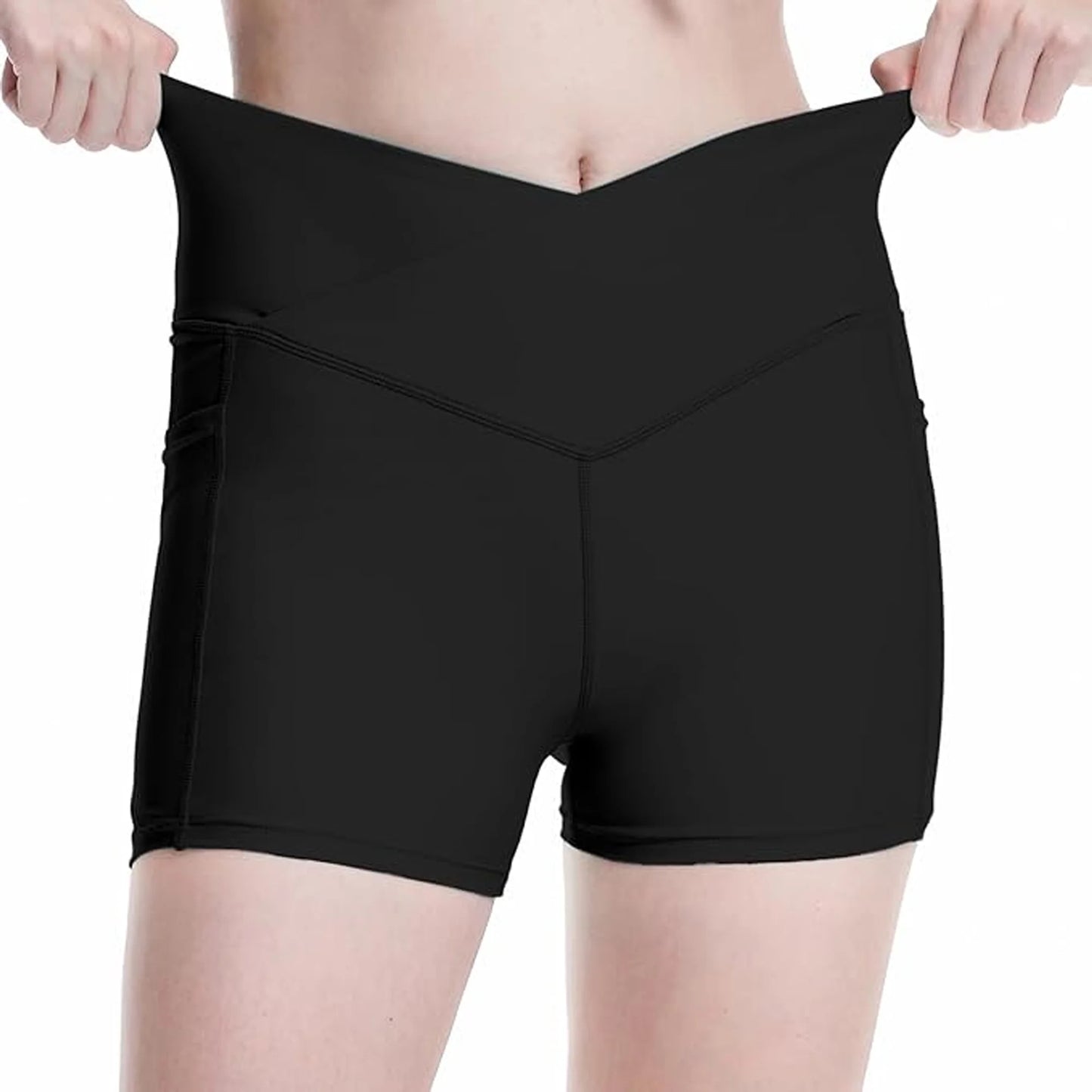 SOMER Gym Shorts Women Biker Shorts Athletic High Waisted Crossover with Pockets Workout Black Short No Front Seam Comfy 2025