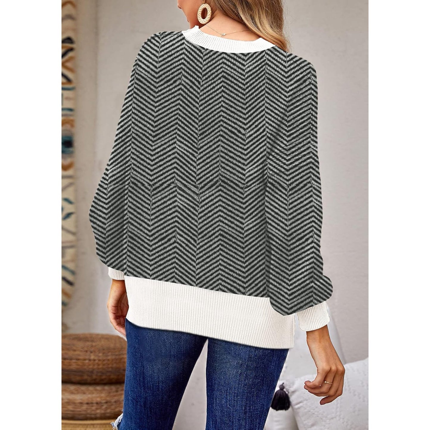 SOMER Womens Oversized Sweaters Fall Fashion Clothes Trendy Batwing Sleeve Colorblock Striped Knit Pullover Tops