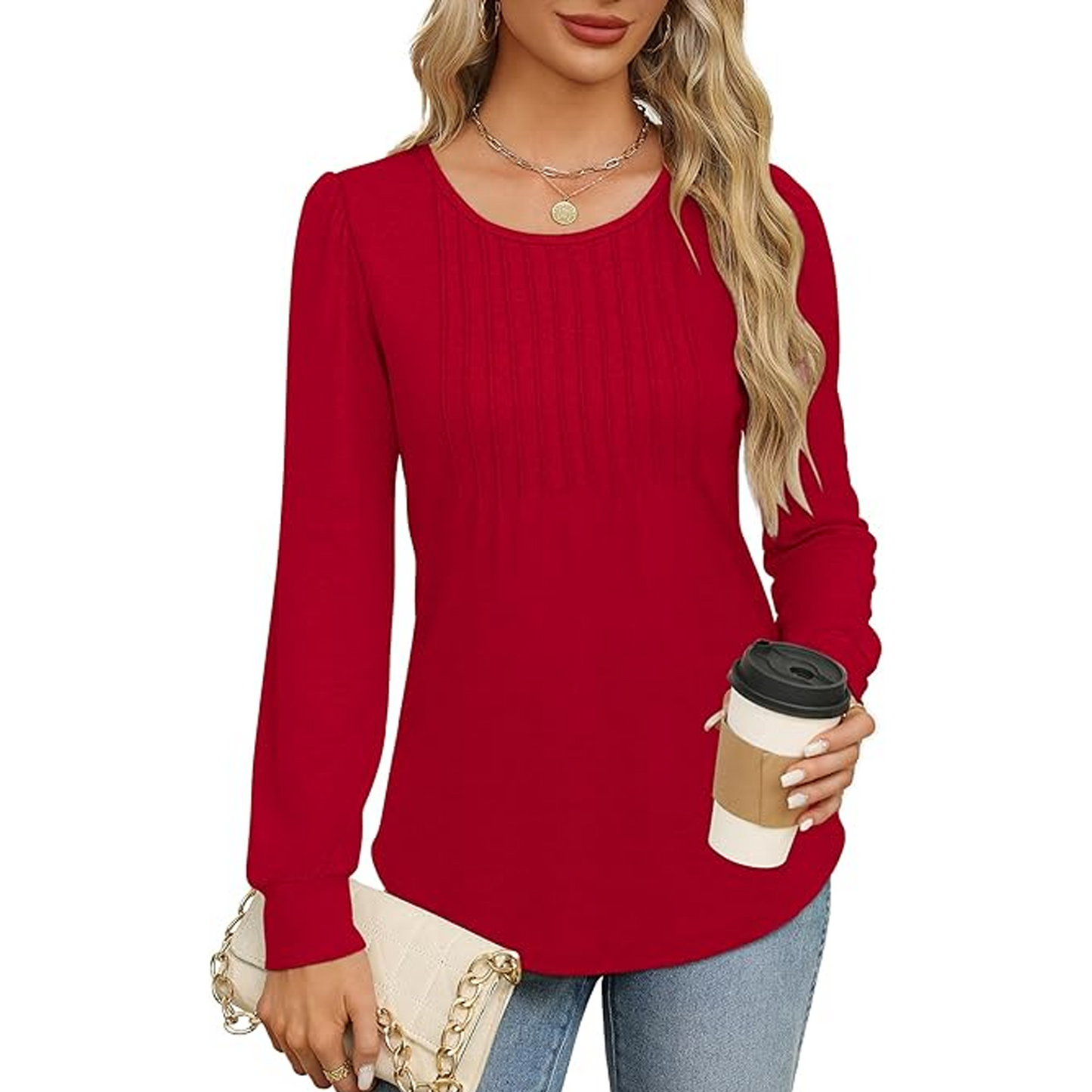 SOMER Womens Tops Long Sleeve Shirts Dressy Casual Blouse Pleated Puff Tunic Tops for Going Out,2025 Fall