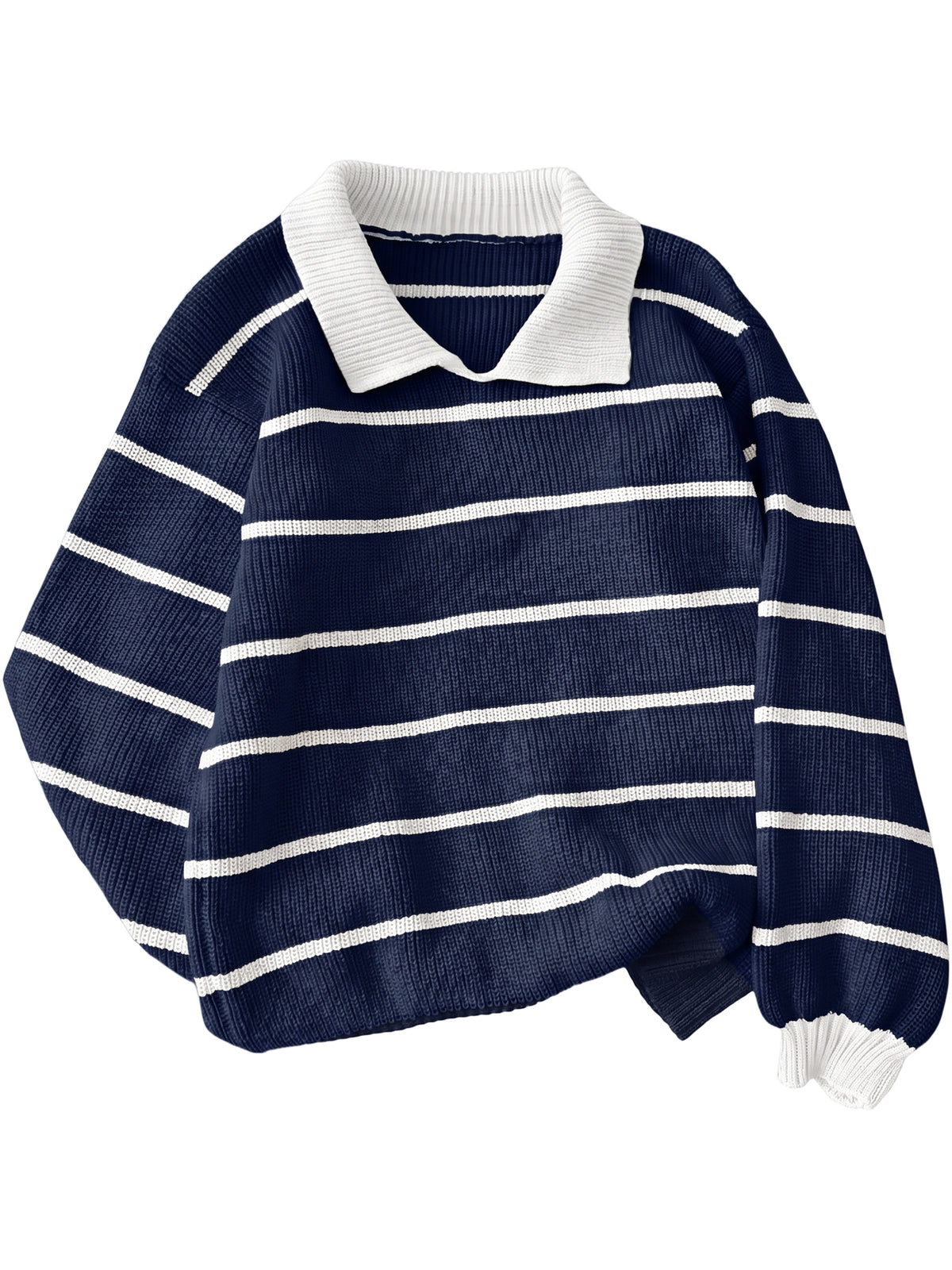 SOMER Women's Striped Collared Sweater Oversized Long Sleeve Knit Pullover Top, Casual Preppy Polo Style