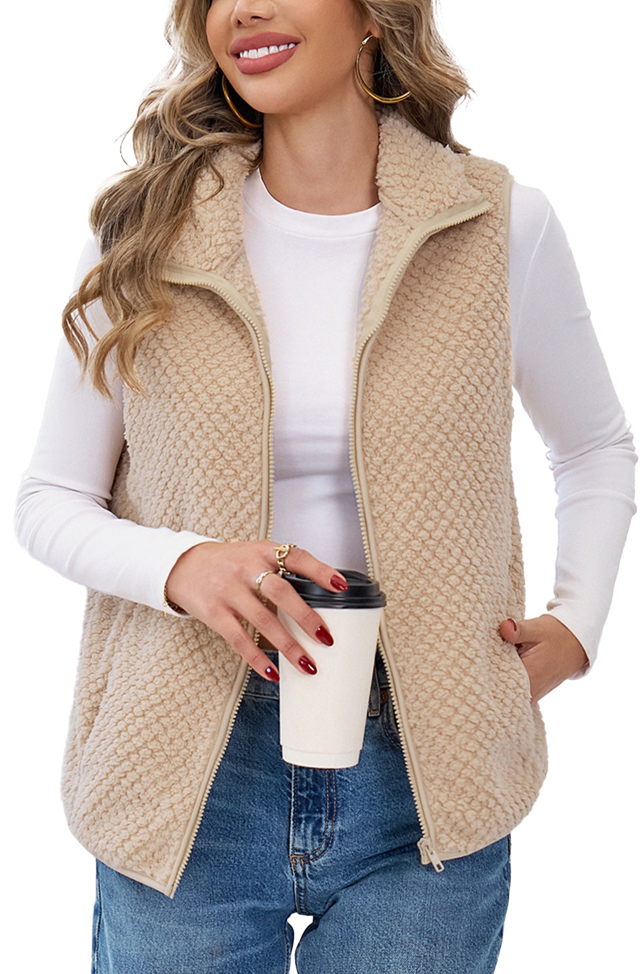 SOMER Vest for Women Sherpa Fleece Trendy Warm Sleeveless Vests Jacket Lightweight Zip Coats with Pockets Fall Outerwear