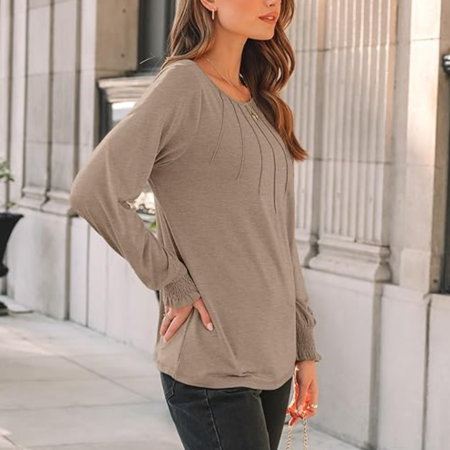 SOMER Womens Tops Fall Long Sleeve Shirts Business Dressy Casual Blouses for Women Pleated Trendy Tops 2025