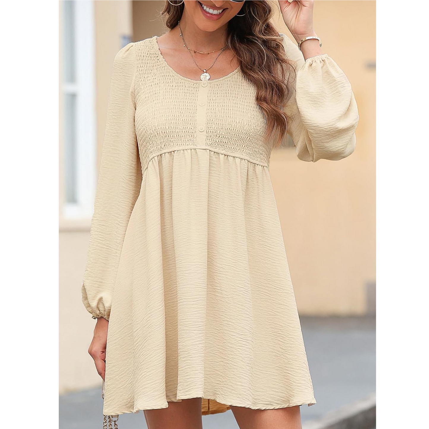 SOMER Casual Dresses for Women, Fall Winter A-Line Midi Dresses for Women 2025 Crewneck Button Up, Cute Long Sleeve Dress for Women