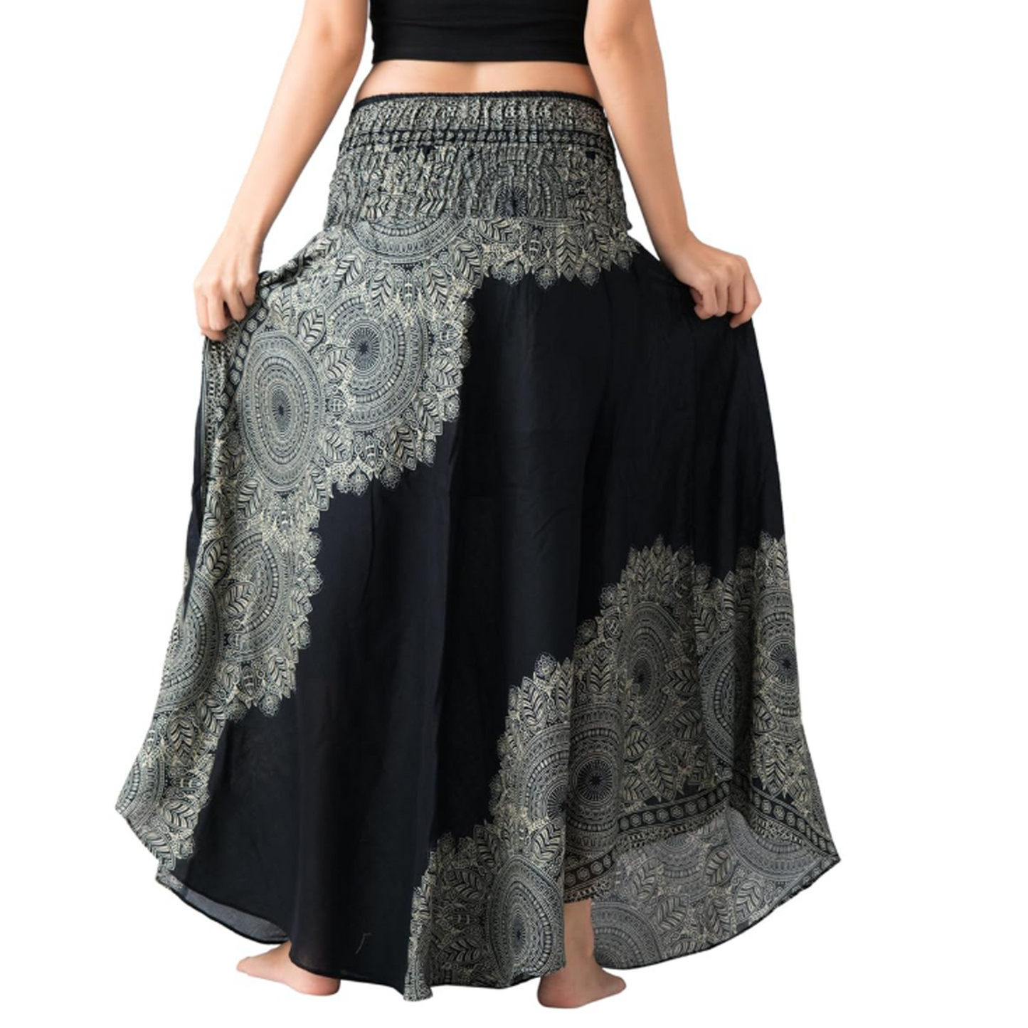 SOMER Skirts for Women Maxi Skirts High Waisted Boho Floral Printed Causal Skirt Flowing Long Skirt Black