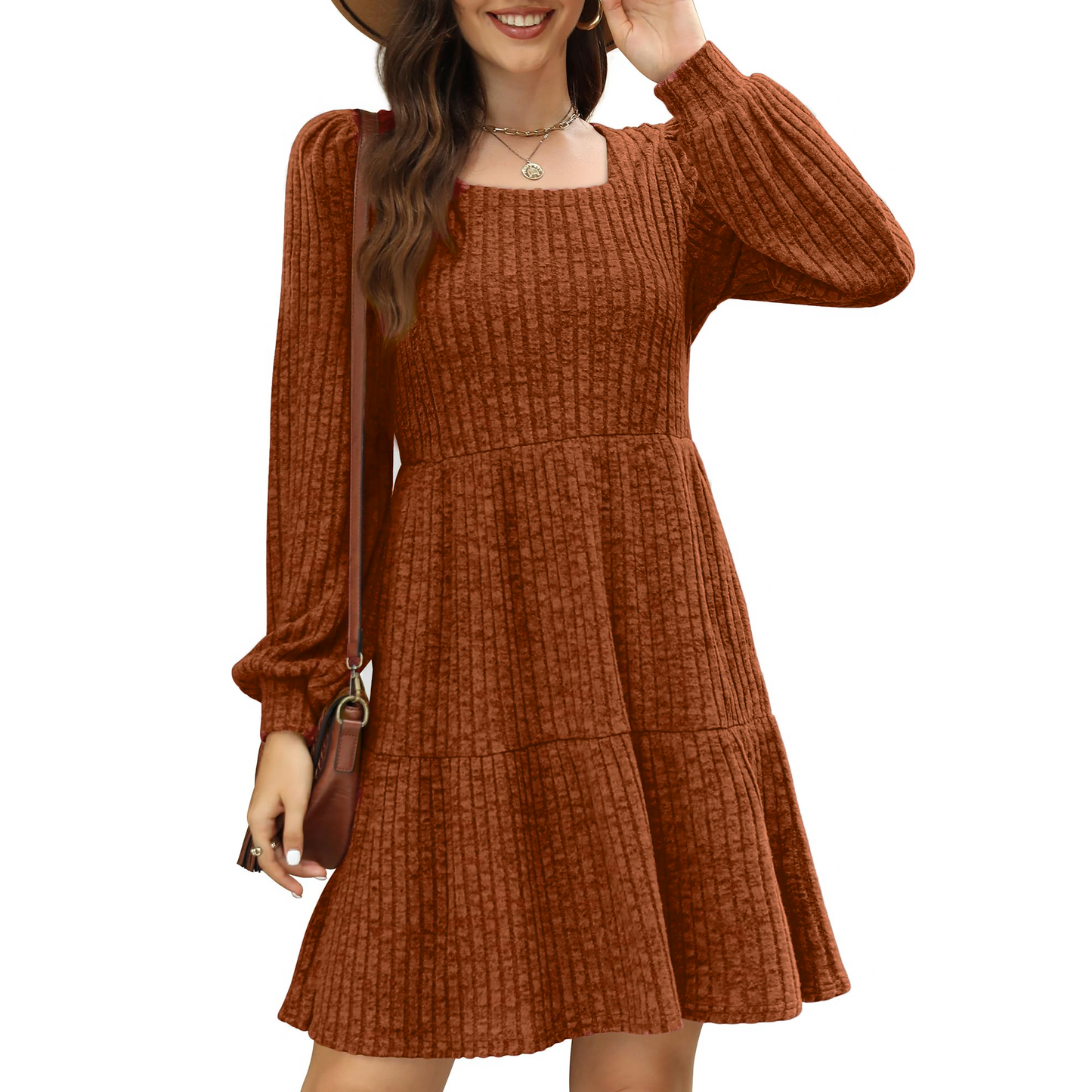 SOMER Womens Dresses Sweater Dress Long Sleeve Dress for Women Square Neck Knit Babydoll Dress with Pockets Winter Fall 2025