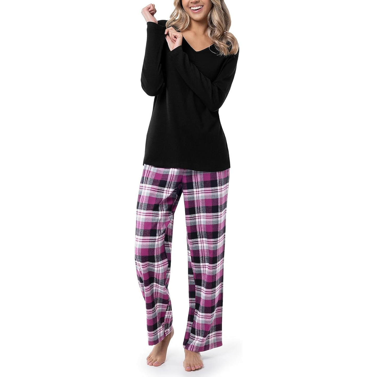 SOMER Pajamas for Women Set, Cute Lounge Sets for Women V Neck Long Sleeve, Fall Winter Cotton Pj Sets for Woman 2025 Lightweight Waffle Loungewear Sleepwear