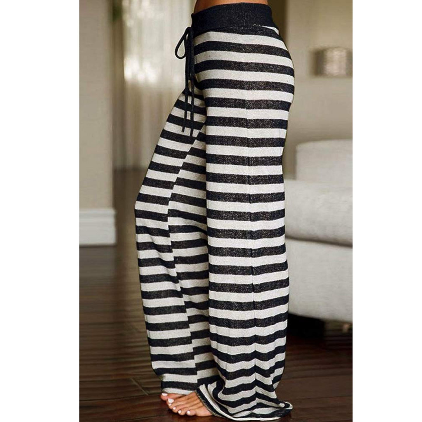 SOMER Women Pajama Pants Lounge pants Casual Drawstring Comfy Palazzo pants Wide Leg Bottoms black and white stripes
