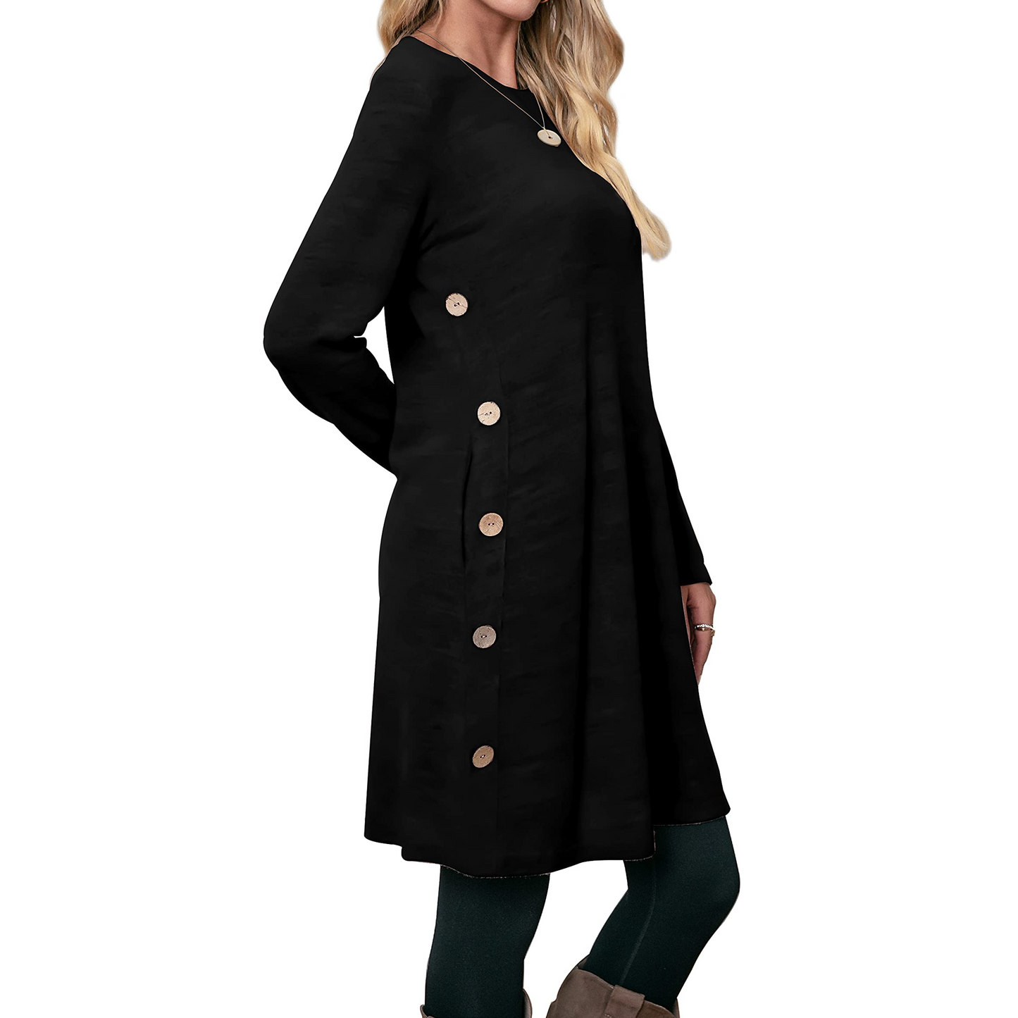 SOMER Womens Dresses Sweater Dress Long Sleeve Dress for Women Round Neck Button Side Causal with Pockets Winter Fall 2025