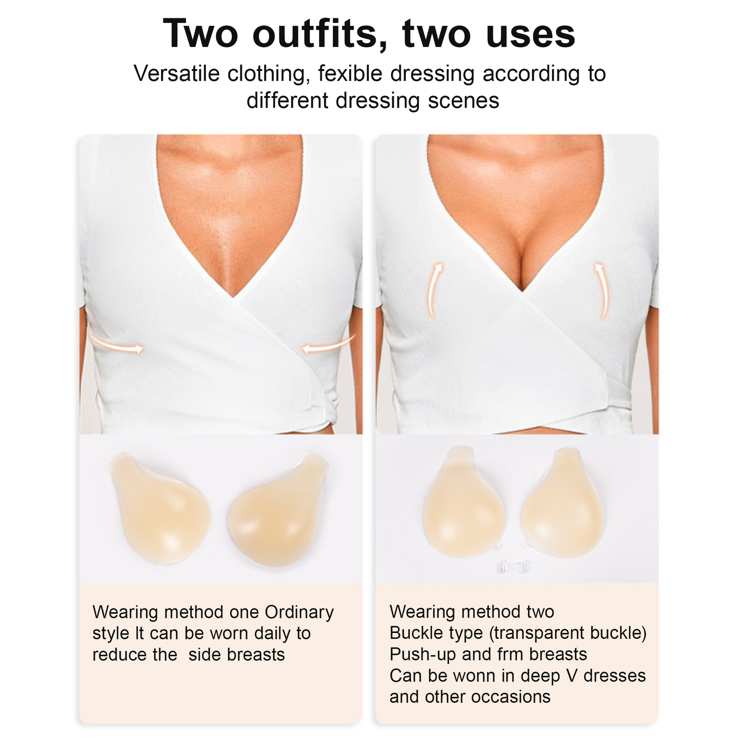 SOMER Strapless Bra, Invisible Push-Up Silicone Breast Stickers for Women, Reusable Spoon-Shaped Sticky Bra, Instant Lift & Support