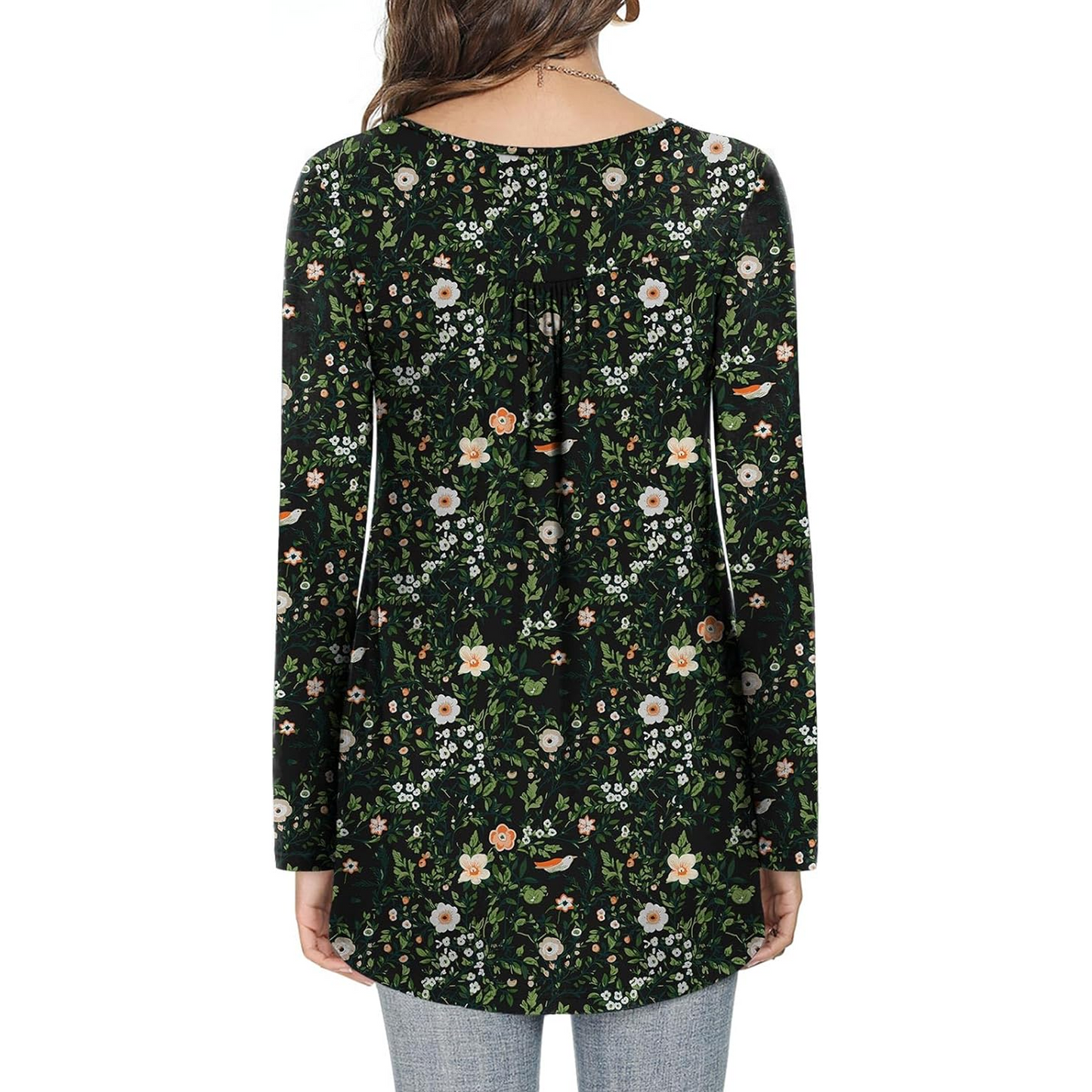 SOMER Boho Tops For Women Long Sleeve Shirts Dressy Casual Blouses With Printed Pleated Button Tunic Tops for Going Out, 2025 Fall Trendy