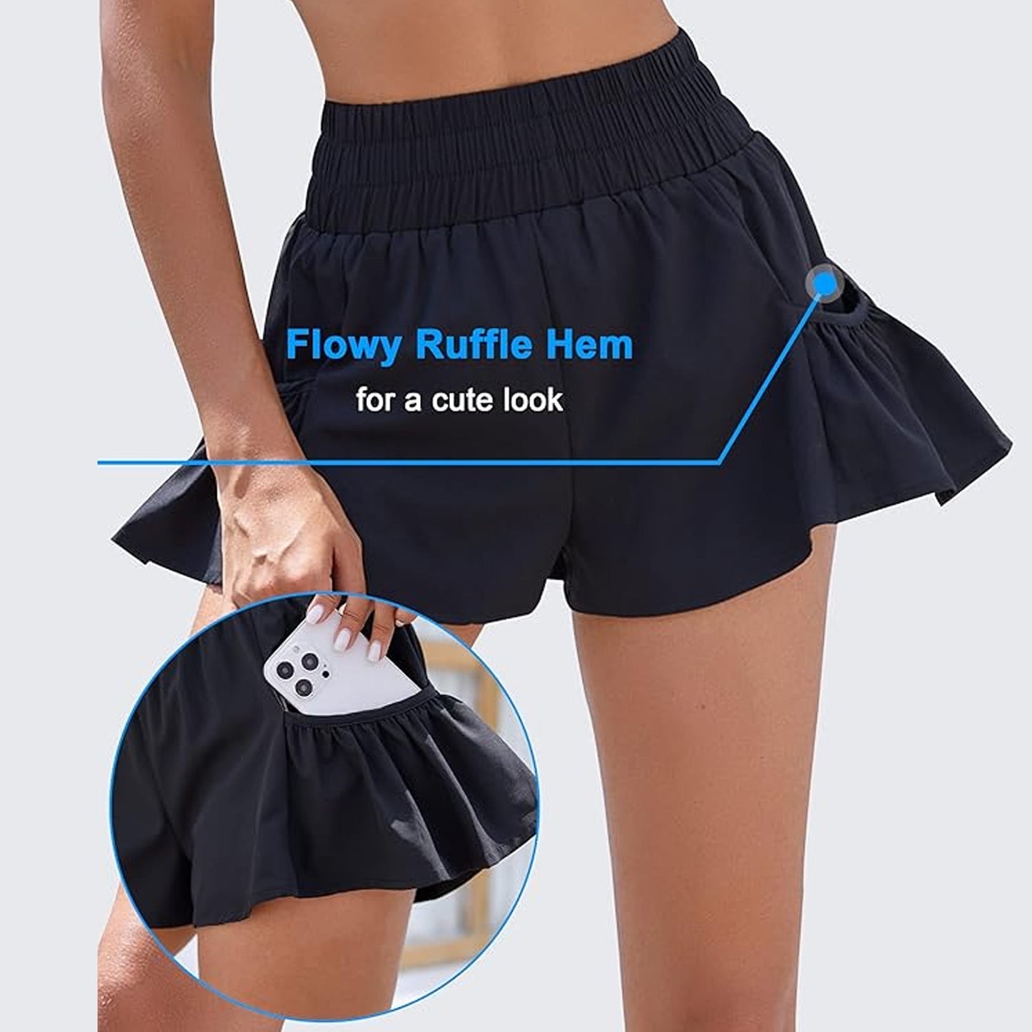 SOMER Gym Shorts for Women High Waisted Elastic Waist Workout Shorts with Pockets Flowy Running and Sports Shorts for Women