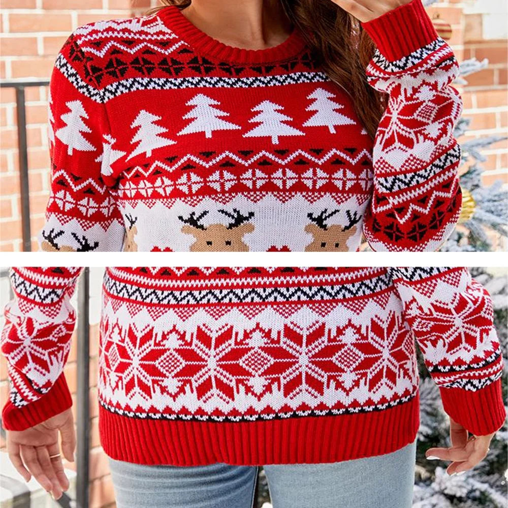 SOMER Women's Christmas Sweater Reindeer Xmas Tree Snowflake Festival Ugly Knit Sweater Holiday Long Sleeve Elk Pullover