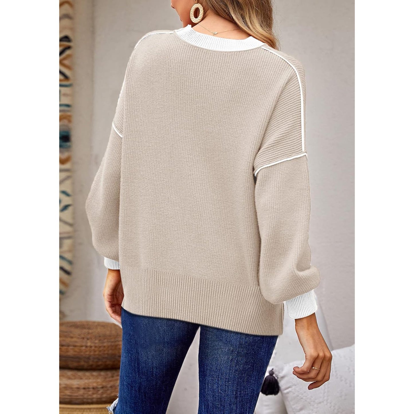 SOMER Womens Oversized Sweaters Fall Fashion Clothes Trendy Batwing Sleeve Colorblock Striped Knit Pullover Tops