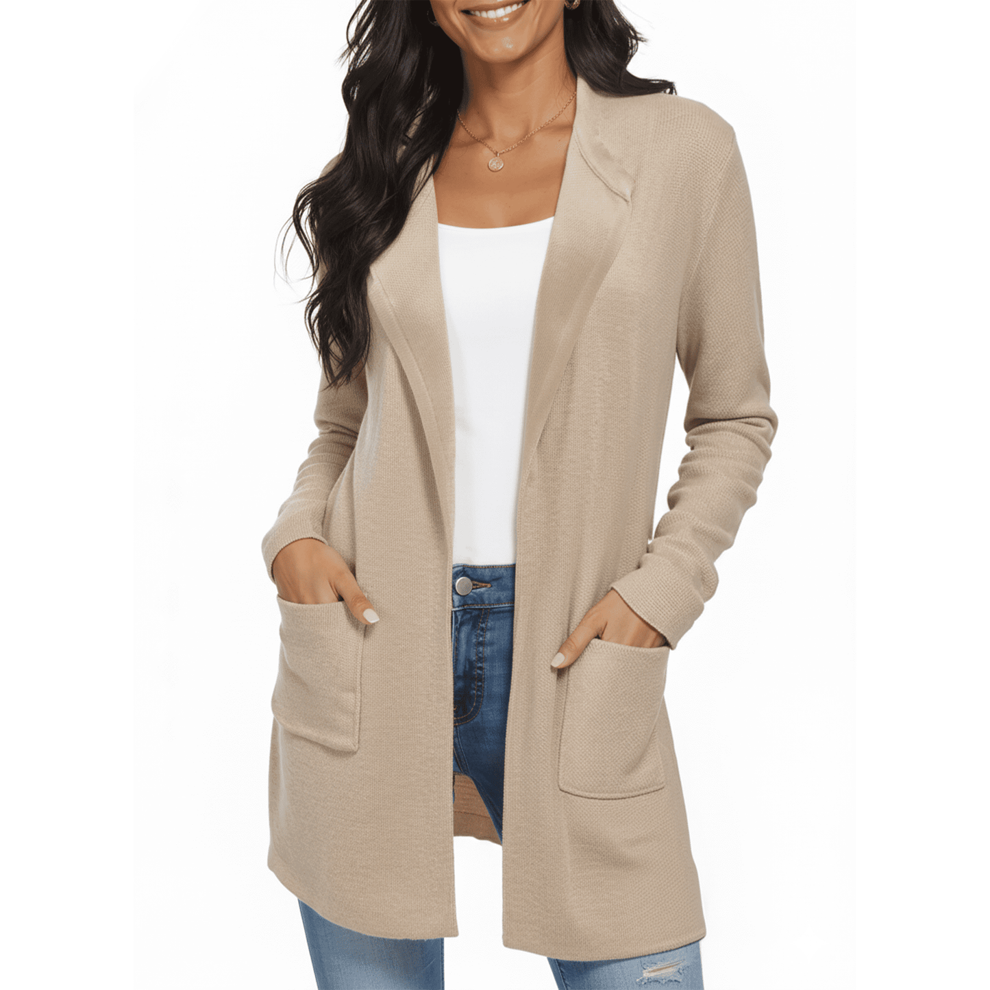 SOMER Cardigan Sweaters for Women Knit Long Sleeve Lightweight Fall Cardigan with Pockets, Casual Women’s Sweater Coat, Khaki