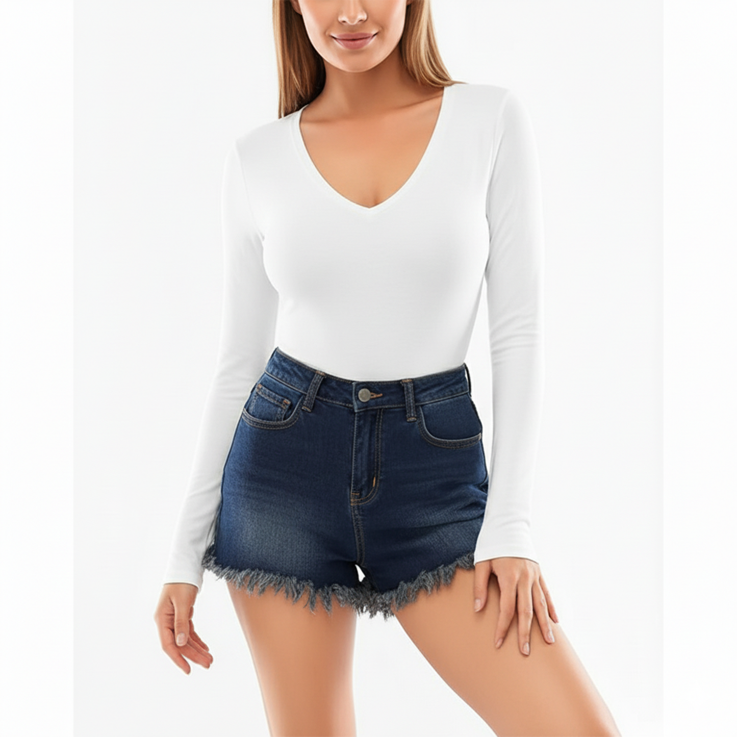 SOMER Body Suit Tummy Control Deep V Neck Long Sleeve Tops Black Bodysuit for Women Clothing