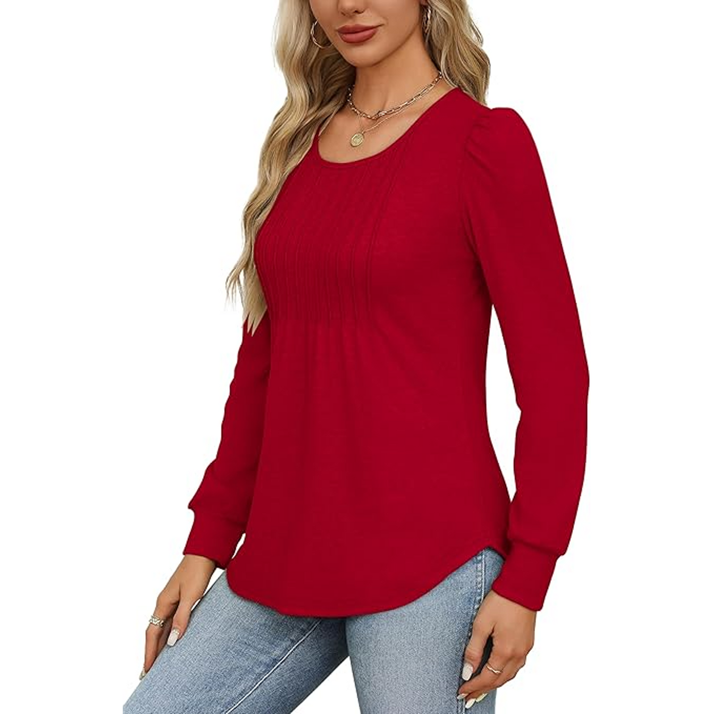 SOMER Womens Tops Long Sleeve Shirts Dressy Casual Blouse Pleated Puff Tunic Tops for Going Out,2025 Fall