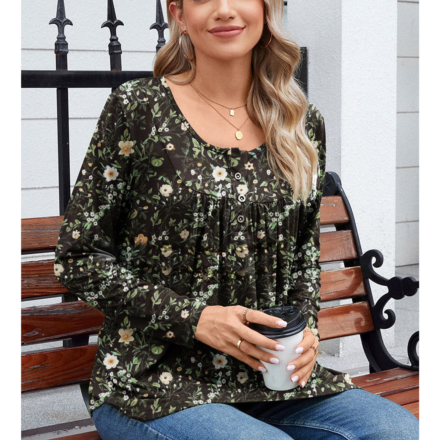 SOMER Boho Tops For Women Long Sleeve Shirts Dressy Casual Blouses With Printed Pleated Button Tunic Tops for Going Out, 2025 Fall Trendy