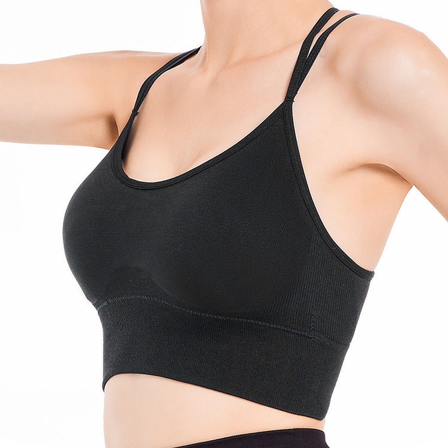 SOMER Sports Bras for Women 2 Pieces Padded Workout Wireless Padded Yoga Bra Tank Top Sexy Crisscross Back High Impact Longline Workout Bra Black+White